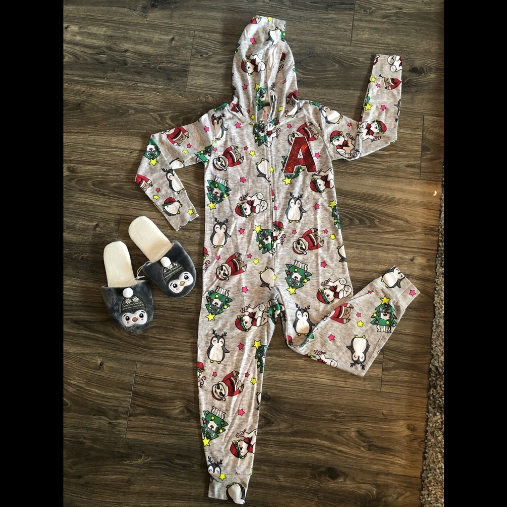 Justice onesie pajama w/ matching slippers
